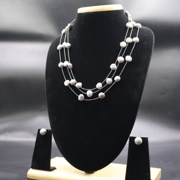 Premium Three Layer Grey Pearl Necklace - Image 3