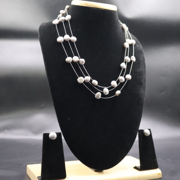 Premium Three Layer Grey Pearl Necklace - Image 4