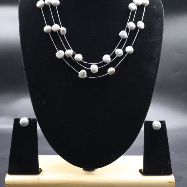 Premium Three Layer Grey Pearl Necklace - Image 5