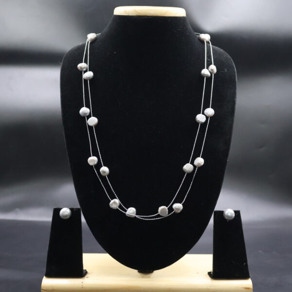 Alternative view of Classic Double Strand Grey Pearl Necklace