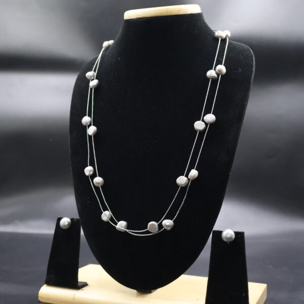 Classic Double Strand Grey Pearl Necklace - Image 4
