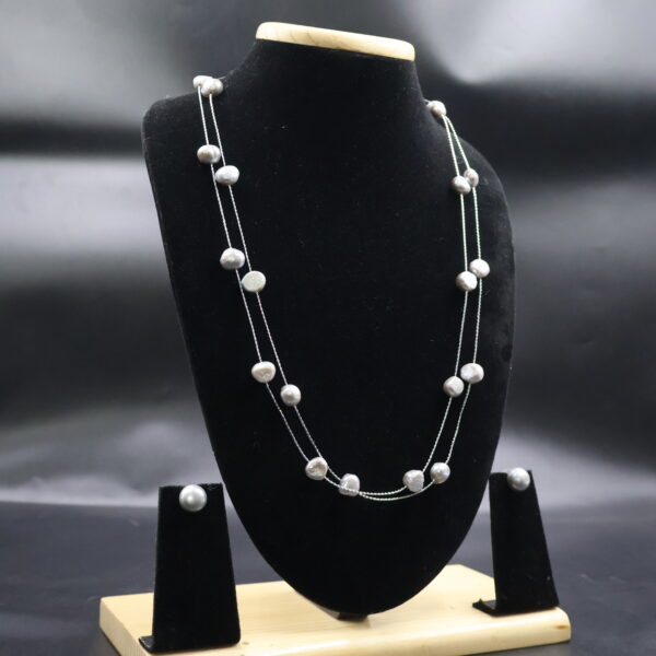 Classic Double Strand Grey Pearl Necklace - Image 3