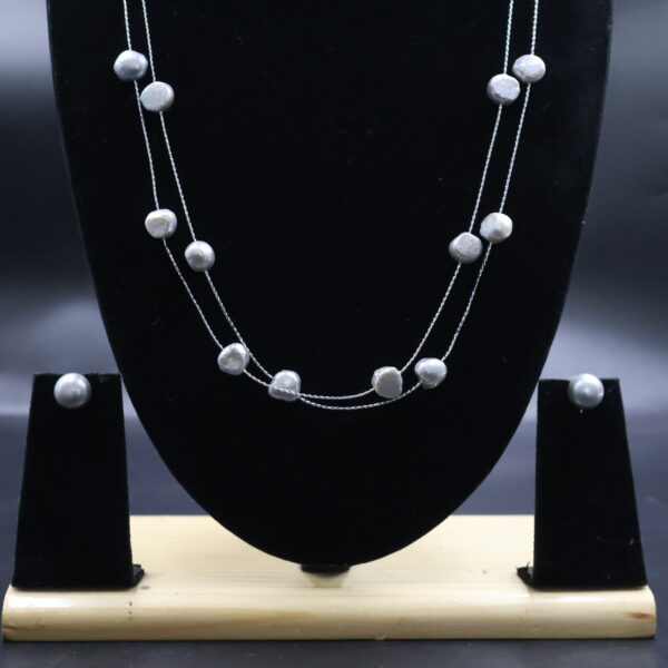 Classic Double Strand Grey Pearl Necklace - Image 5