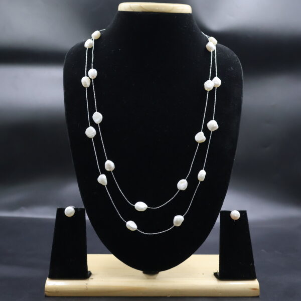 Alternative view of Elegant Long White Pearl Necklace