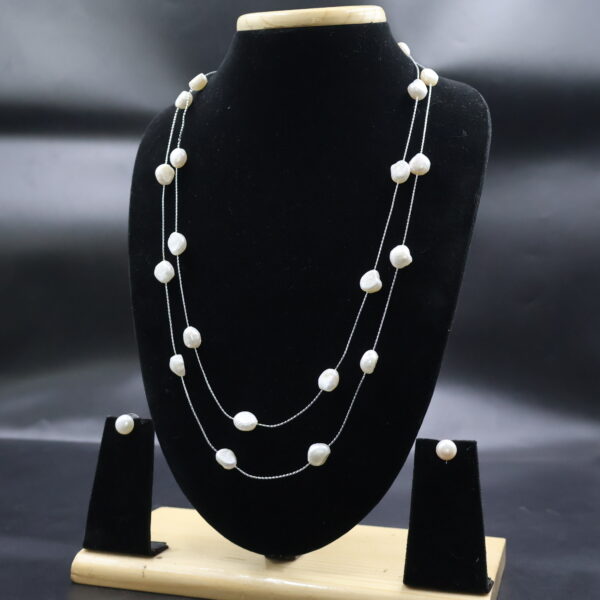 Elegant Long White Pearl Necklace - Image 4
