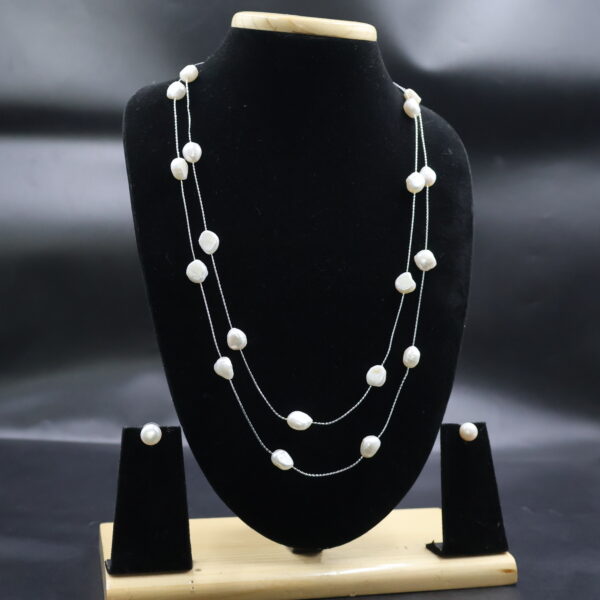 Elegant Long White Pearl Necklace - Image 3