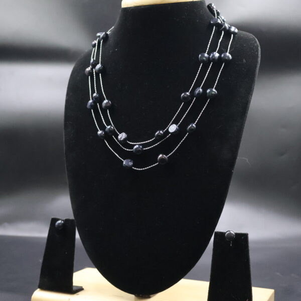 Three Layer Black Pearl Necklace - Image 3