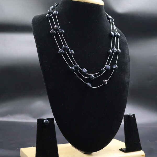 Three Layer Black Pearl Necklace - Image 4