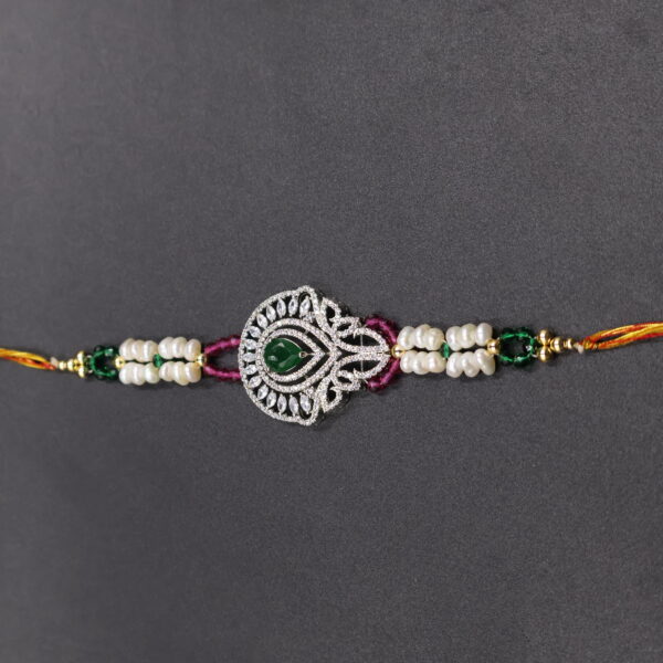 Emerald Charm Pearl Rakhi - Image 4
