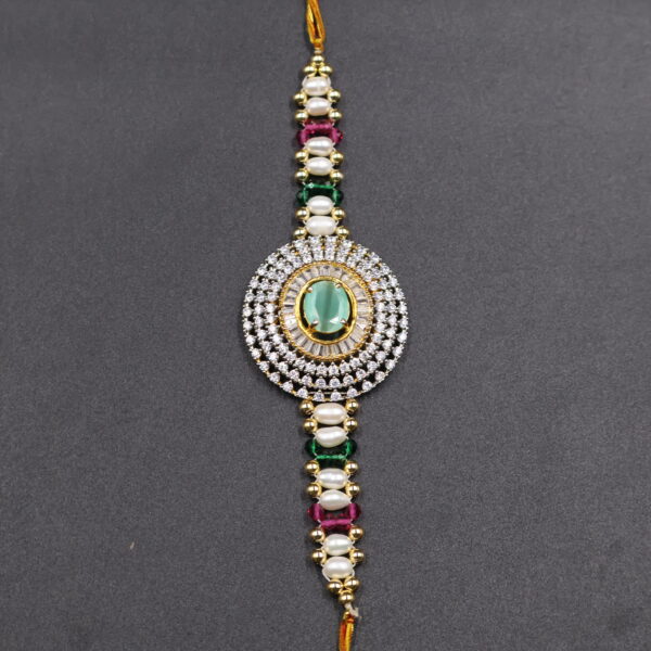 Royal Green Crystal Pearl Rakhi - Image 4