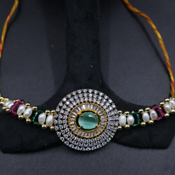 Royal Green Crystal Pearl Rakhi - Image 3
