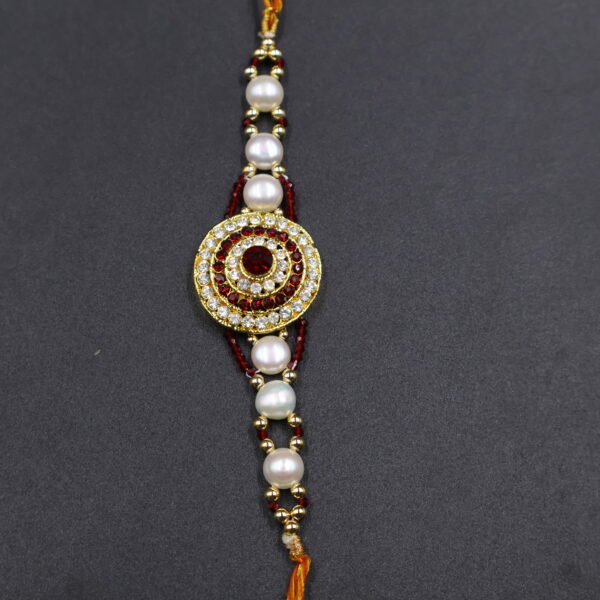 Crimson Elegance Pearl Rakhi - Image 5
