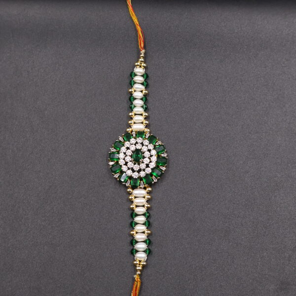 Emerald Crystal Pearl Rakhi - Image 5