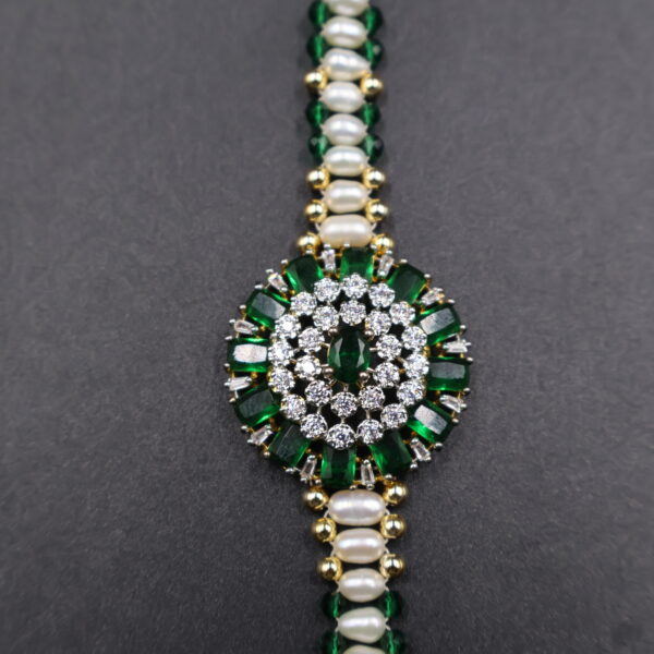 Emerald Crystal Pearl Rakhi - Image 4