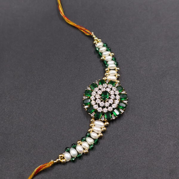 Emerald Crystal Pearl Rakhi - Image 3