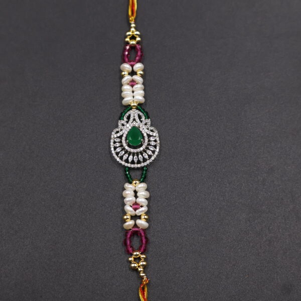 Festive Emerald Pearl Rakhi - Image 3