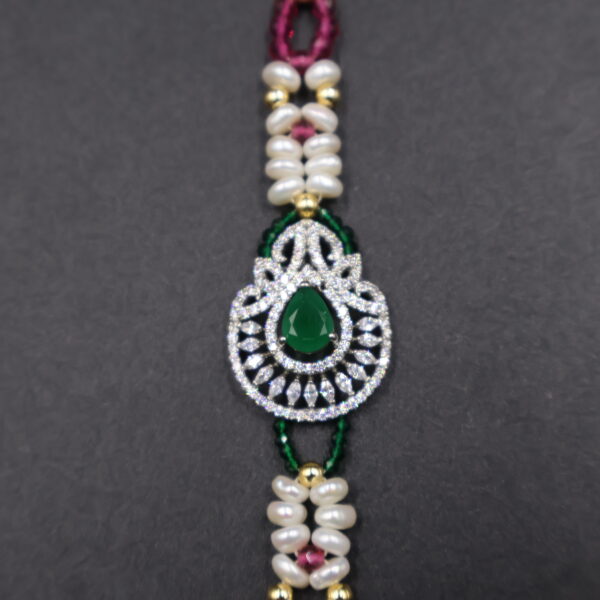 Festive Emerald Pearl Rakhi - Image 4