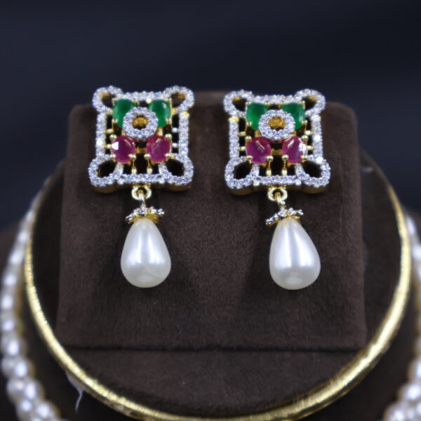 Ruby & Green Stone Pearl Choker Necklace Sets - Image 5