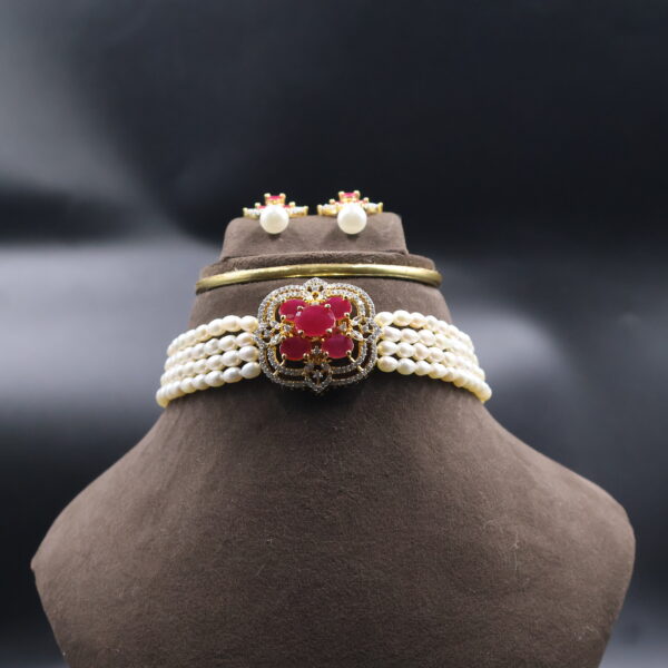 Alternative view of Ruby Stone Pearl Choker Necklace