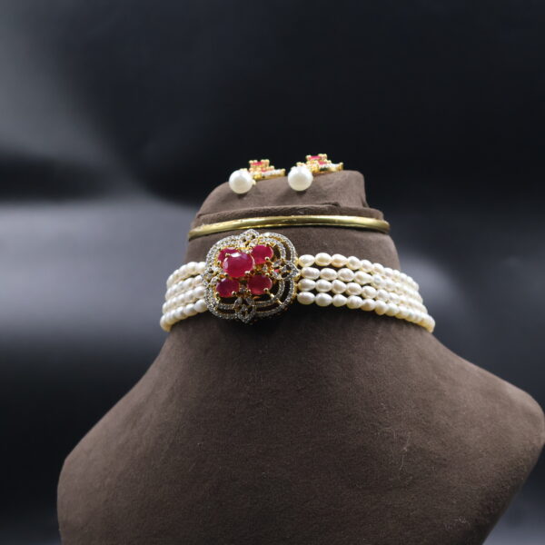 Ruby Stone Pearl Choker Necklace - Image 4