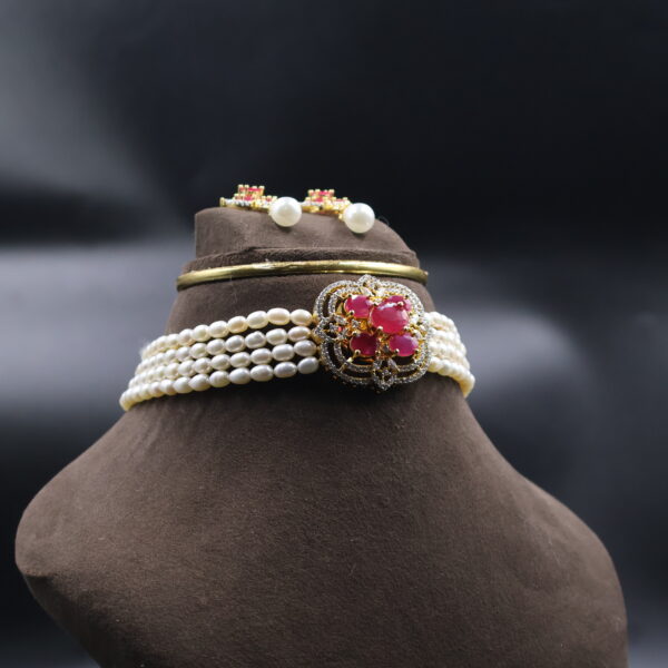 Ruby Stone Pearl Choker Necklace - Image 3