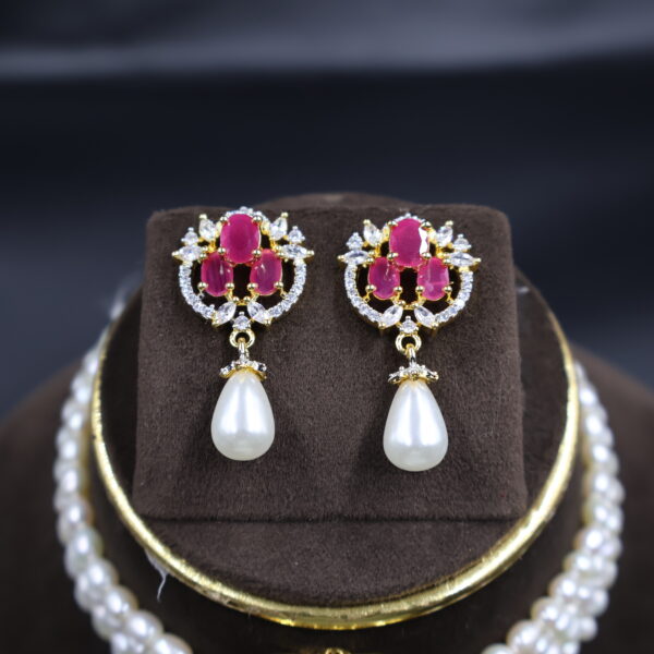 Ruby Stone Pearl Choker Necklace - Image 5