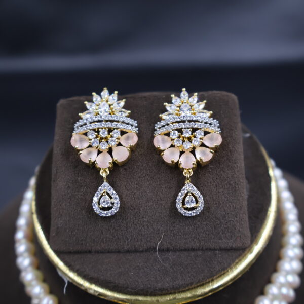 Pink CZ Stone Pearl Choker Necklace - Image 5