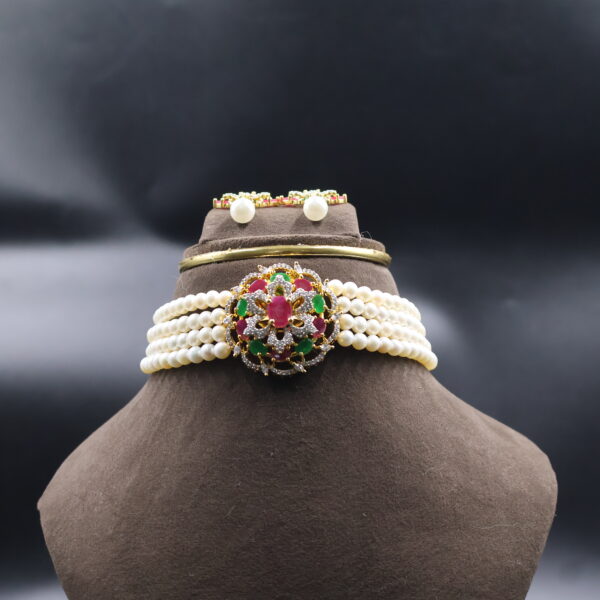 Alternative view of Ruby & Green Stone Pearl Choker Necklace