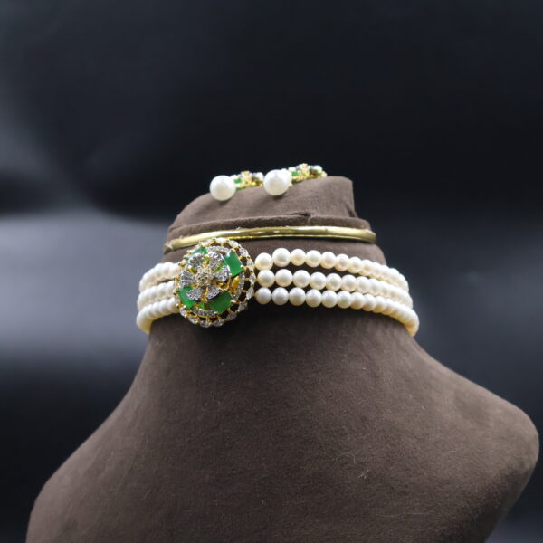 Green Stone Pearl Choker Necklace Sets - Image 4