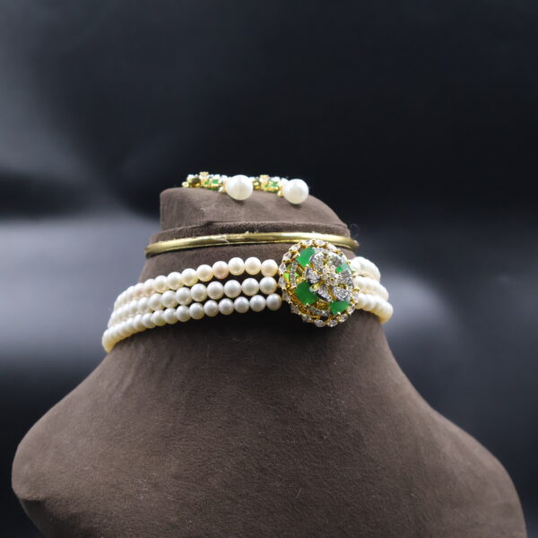 Green Stone Pearl Choker Necklace Sets - Image 3