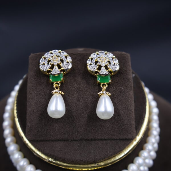 Green Stone Pearl Choker Necklace Sets - Image 5