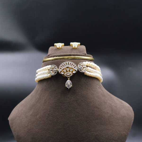 Alternative view of Elegant White CZ Pearl Choker Necklace