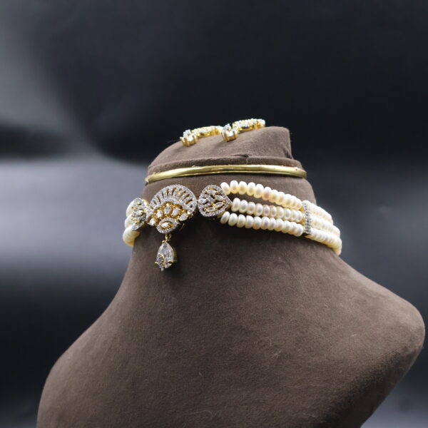 Elegant White CZ Pearl Choker Necklace - Image 4