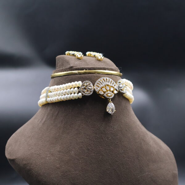 Elegant White CZ Pearl Choker Necklace - Image 3