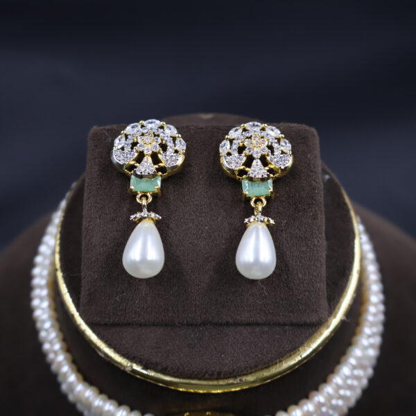 Light Green CZ Stone Pearl Choker Necklace Sets - Image 5