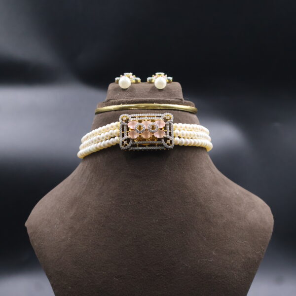 Alternative view of Pink Stone & Pearl Choker Necklace Sets