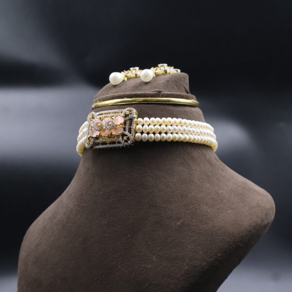 Pink Stone & Pearl Choker Necklace Sets - Image 3