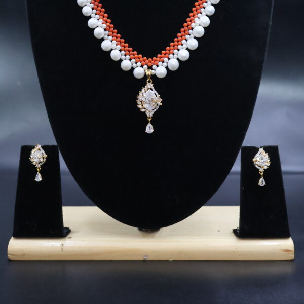 Royal Coral & Pearl Pendant Necklace Sets - Image 5
