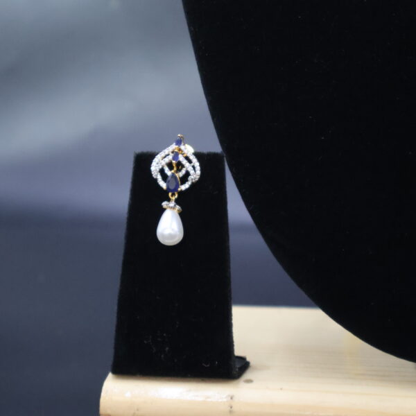 Elegant Pearl & Blue Stone CZ Pearl Necklace Set - Image 3