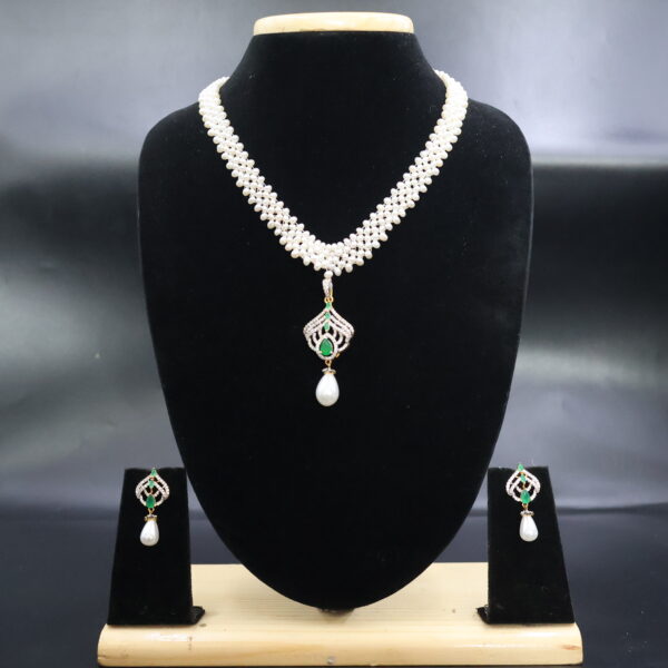 Alternative view of Pearl & Emerald Green Pendant Necklace