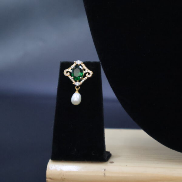 Elegant Pearl & Emerald Green CZ Pendant Necklace - Image 3