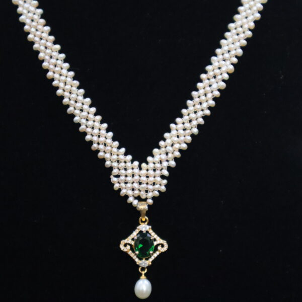 Elegant Pearl & Emerald Green CZ Pendant Necklace - Image 4