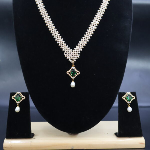 Elegant Pearl & Emerald Green CZ Pendant Necklace - Image 5