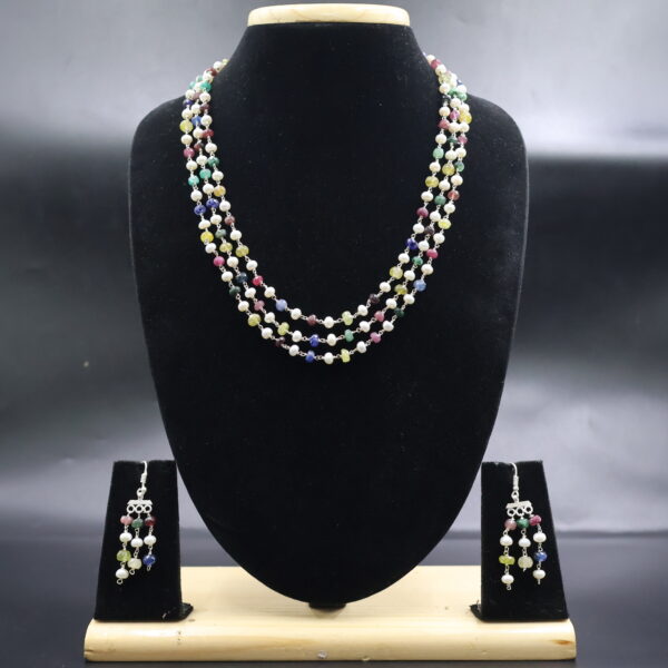 Alternative view of Elegant Multicolor Real Stone Pearl Necklace