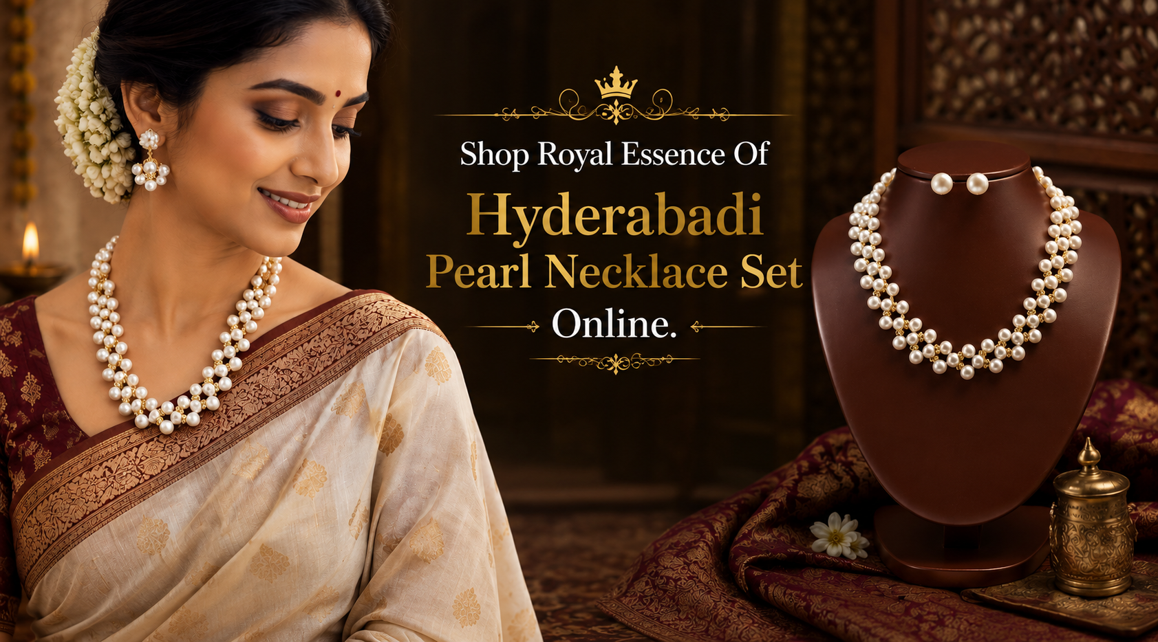 Shop Royal Essence Of Hyderabadi Pearl Necklace Set Online