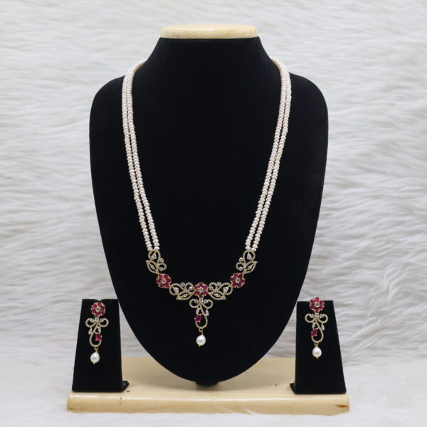Alternative view of Ruby Floral Elegance Pearl Necklace