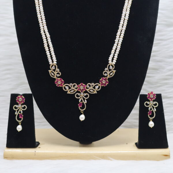 Ruby Floral Elegance Pearl Necklace - Image 4
