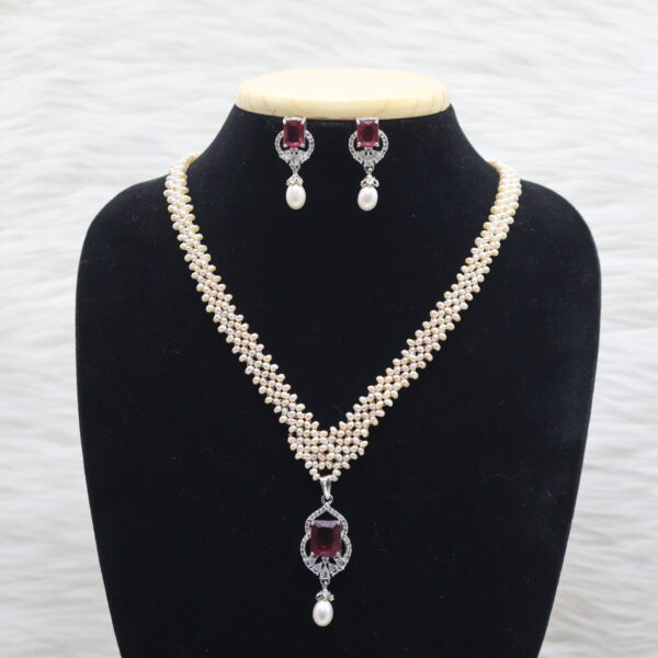 Alternative view of Royal Ruby Cascade Pearl Necklace