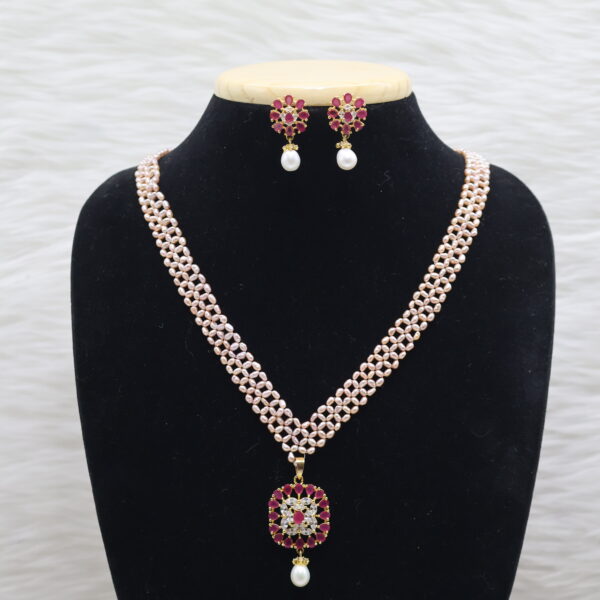 Alternative view of Ruby Bloom Pearl Pendant Necklace Set