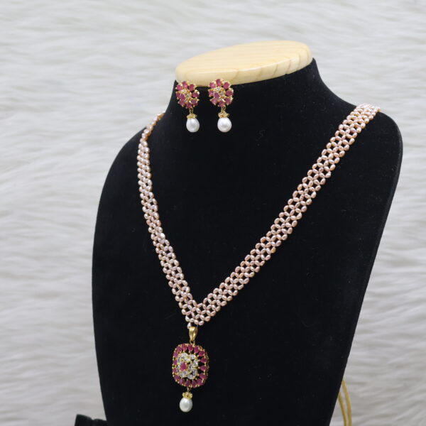 Ruby Bloom Pearl Pendant Necklace Set - Image 3